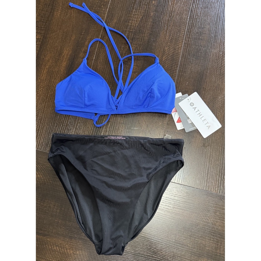 Athleta Victoria Secret Mismatched Bikini Set Blue Black Size M #1102
